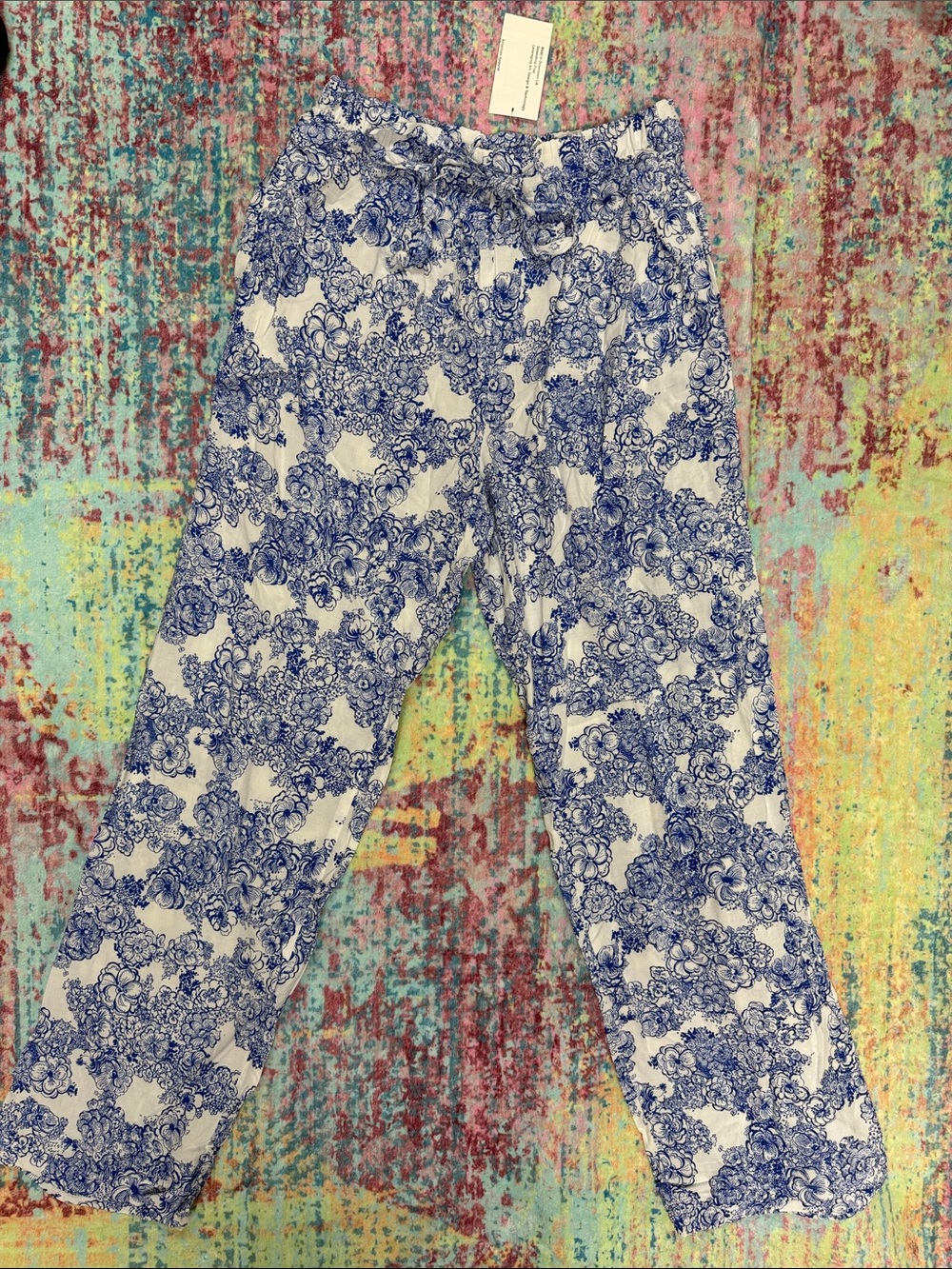 🇺🇸American Apparel White Pants with Blue Floral Print